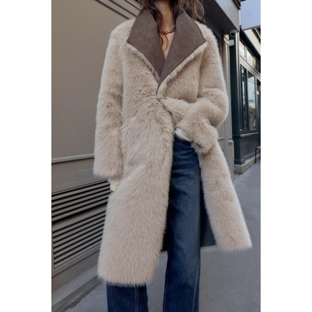 Zara REVERSIBLE FAUX FUR DOUBLE-FACED COAT